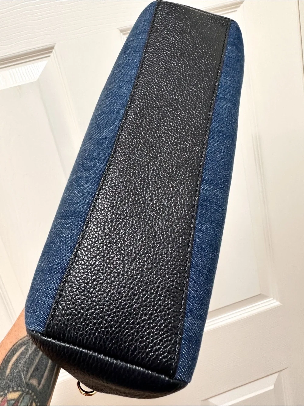 Coach Satchel Bag Kelsey‎ Denim Colorblock Black Pebbled Leather